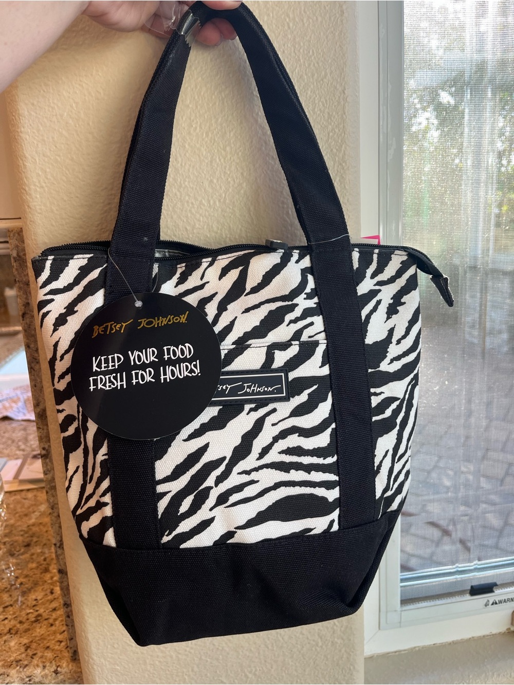 Betsey Johnson Black & White Zebra Insulated Lunch Tote Bag